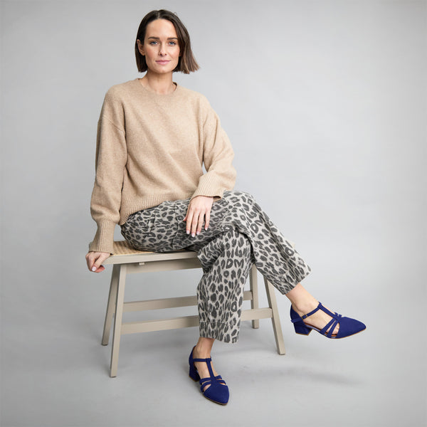 Esska Lina Ink Blue Low Heel T-Bar Shoe