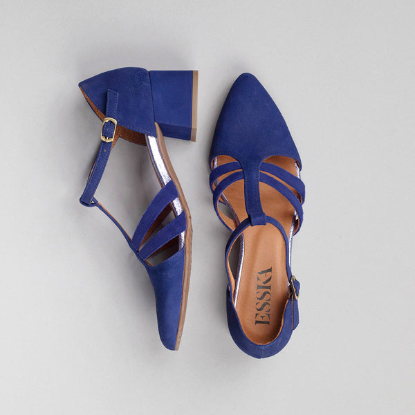 Esska Lina Ink Blue Low Heel T-Bar Shoe