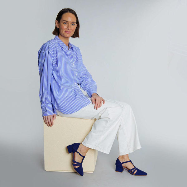 esska Lina Ink Blue Low Heel T-Bar Shoe