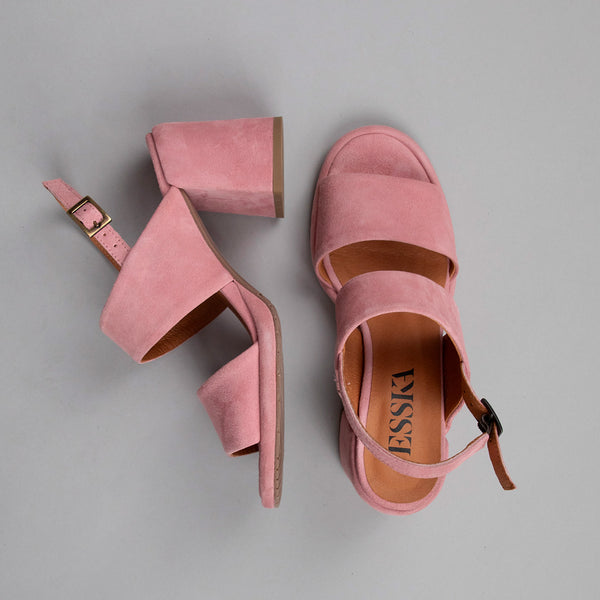 Esska Maribex Pink Suede Mid Heel Sandal