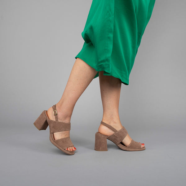 Esska Maribex Taupe Suede Mid Heel Sandal
