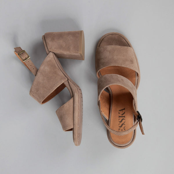 Esska Maribex Taupe Suede Mid Heel Sandal