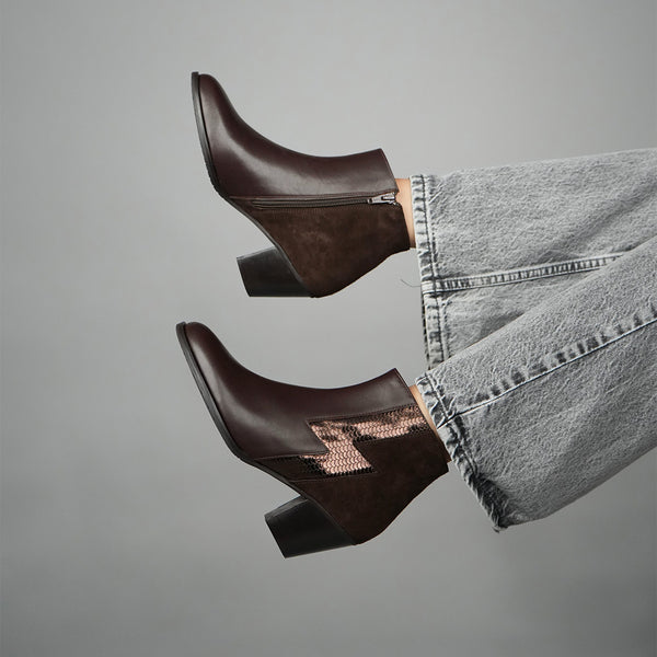 Esska Mash Dark Brown Ankle Mid Heel Boot