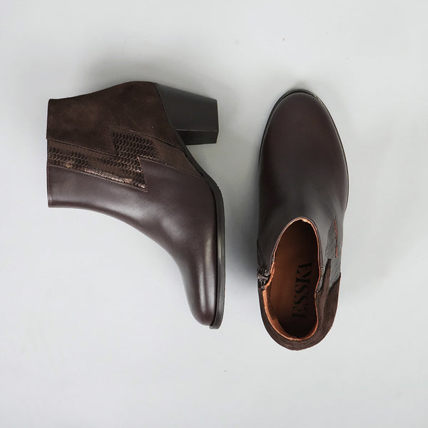 Esska Mash Dark Brown Ankle Mid Heel Boot