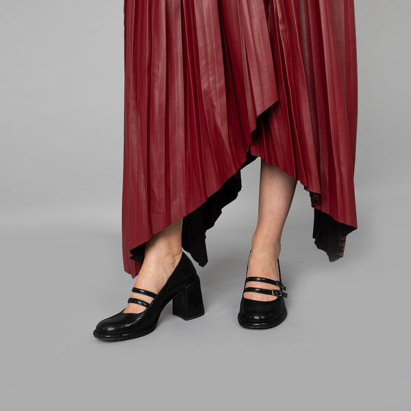 Esska Maya Black Metallic Mid Heel Shoe