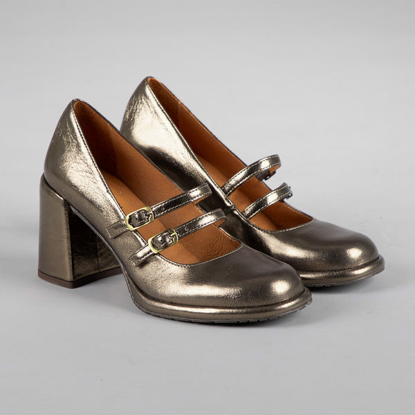 Esska Maya Metallic Mid Heel Shoe