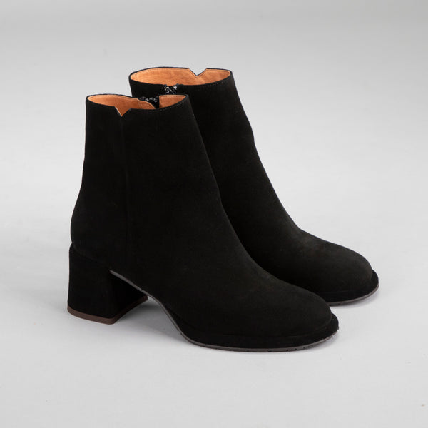 Esska Mona Black Suede Low Heel Ankle Boot