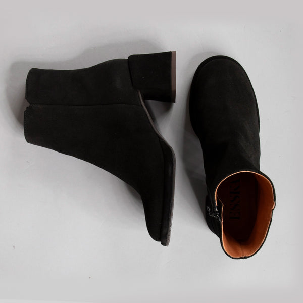 Esska Mona Black Suede Low Heel Ankle Boot