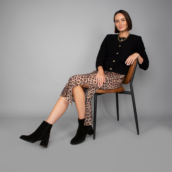 esska Mona Black Suede Low Heel Ankle Boot