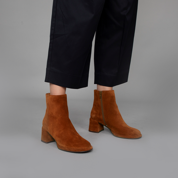 Esska Mona Tan Suede Low Heel Ankle Boot
