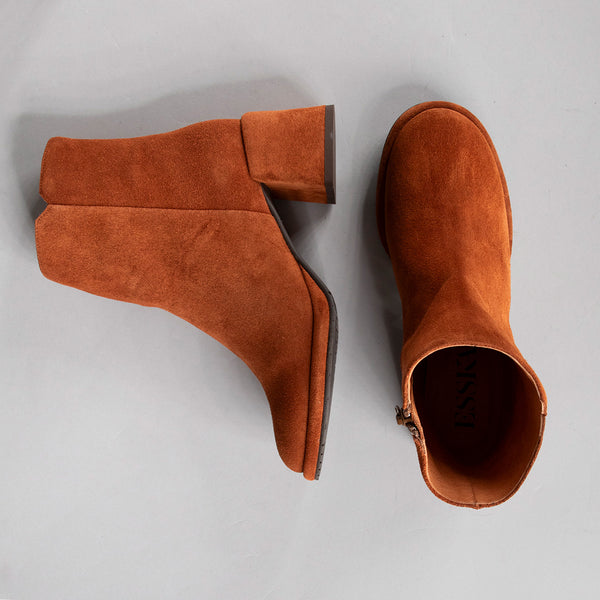 Esska Mona Tan Suede Low Heel Ankle Boot