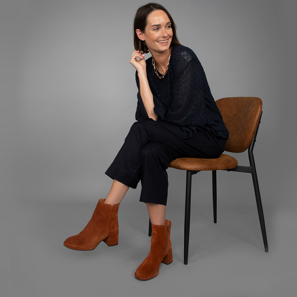 esska Mona Tan Suede Low Heel Ankle Boot