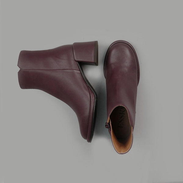 Esska Mona Vegan Burgundy Low Heel Ankle Boot