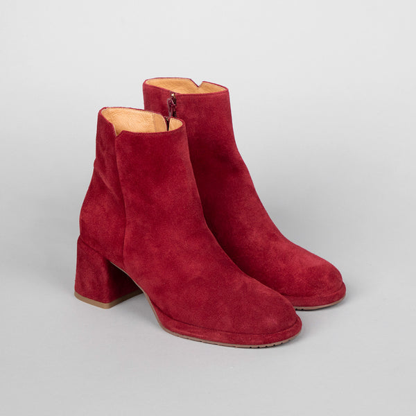 Esska Mona Wine Suede Low Heel Ankle Boot