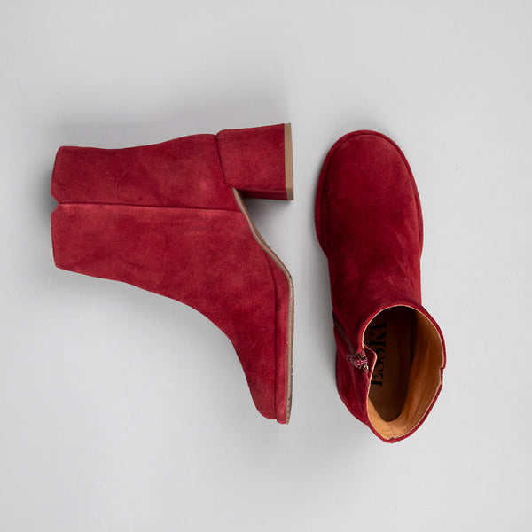 Esska Mona Wine Suede Low Heel Ankle Boot