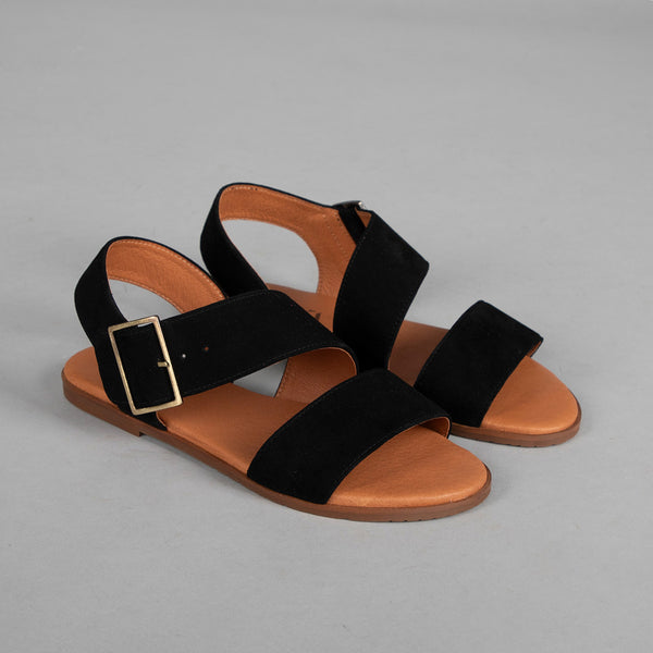 Esska Nicole Black Suede Flat Sandal