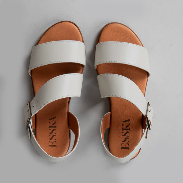 Esska Nicole Off White Leather Flat Sandal