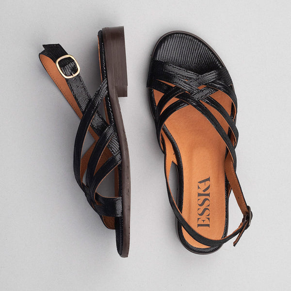 Esska Niki Metallic Black Flat Sandal