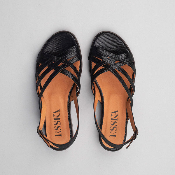 Esska Niki Metallic Black Flat Sandal