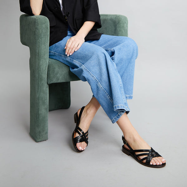 esska Niki Metallic Black Flat Sandal