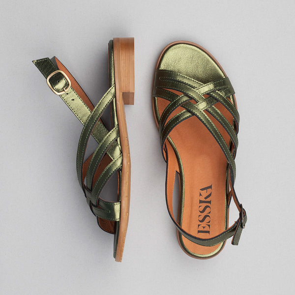 Esska Niki Metallic Green Flat Sandal