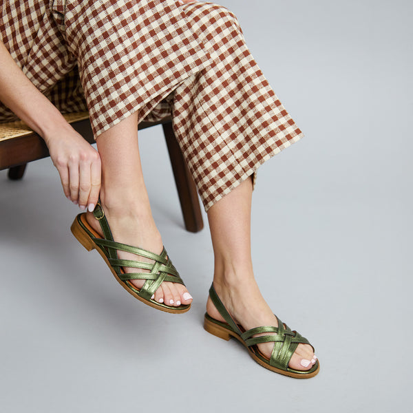 esska Niki Metallic Green Flat Sandal