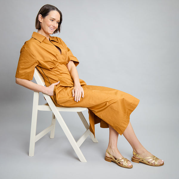 esska Niki Vegan Gold Flat Sandal