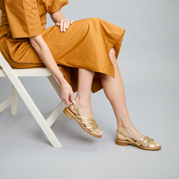 esska Niki WIDE Vegan Gold Flat Sandal