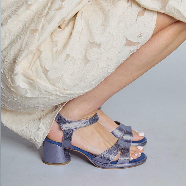 esska Olivia Metallic Indigo Low Heel Sandal