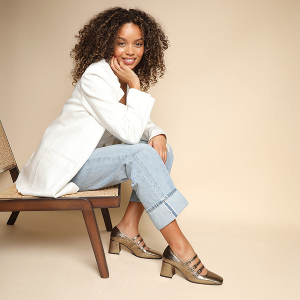 Esska Paris Metallic Smoke Mid Heel Shoe