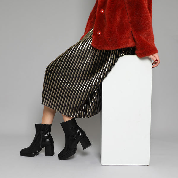 esska Sassy Black Metallic High Heel Boots