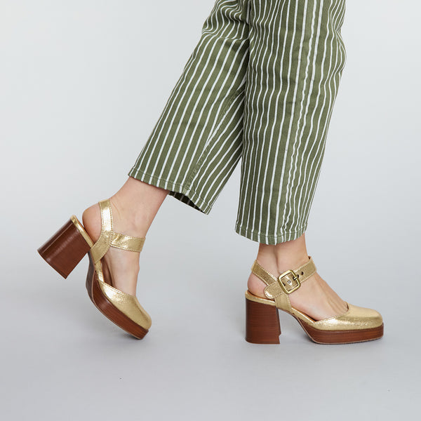 esska Selena Gold Mid Heel Shoe