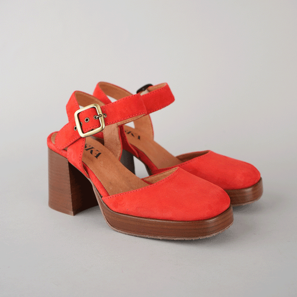 Esska Selena Red Mid Heel Shoe