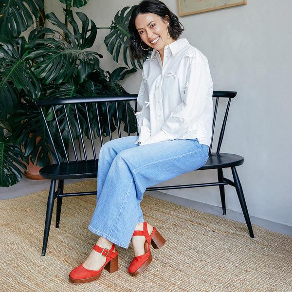 Esska Selena Red Mid Heel Shoe