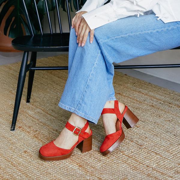 esska Selena Red Mid Heel Shoe