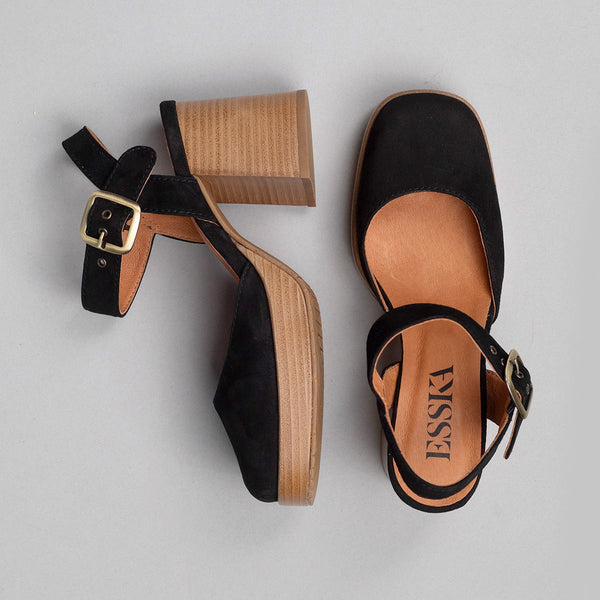 Esska Selena WIDE Black Mid Heel Shoe