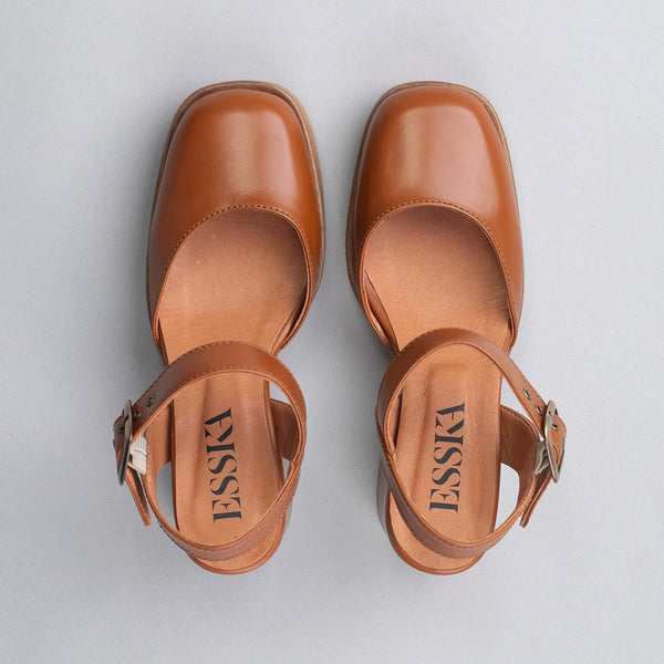 Esska Selena WIDE Tan Mid Heel Shoe