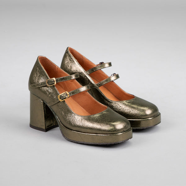 Esska Sienna Metallic Graphito Mid Heel Shoe