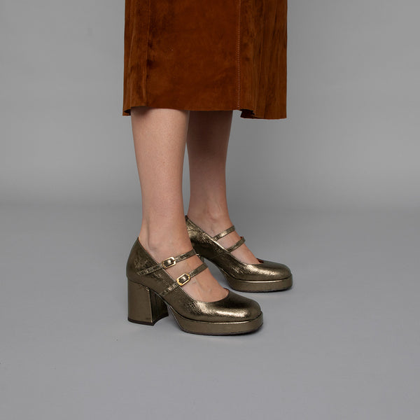 Esska Sienna Metallic Graphito Mid Heel Shoe