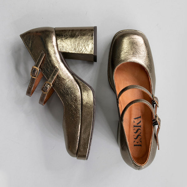 Esska Sienna Metallic Graphito Mid Heel Shoe