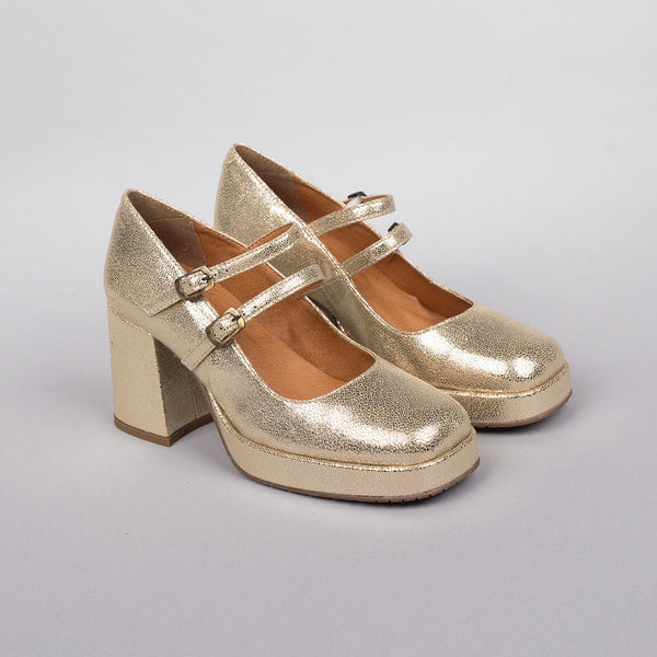 Esska Sienna WIDE Vegan Platinum Mid Heel Shoe