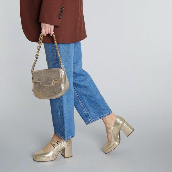 Esska Sienna WIDE Vegan Platinum Mid Heel Shoe