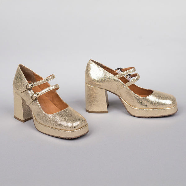 Esska Sienna WIDE Vegan Platinum Mid Heel Shoe