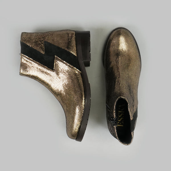 Esska Tatiana Onyx Flat Metallic Ankle Boots