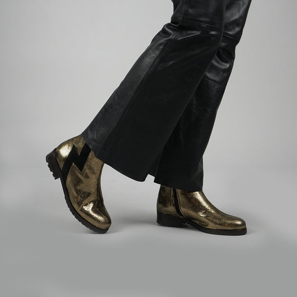 esska Tatiana Onyx Flat Metallic Ankle Boots