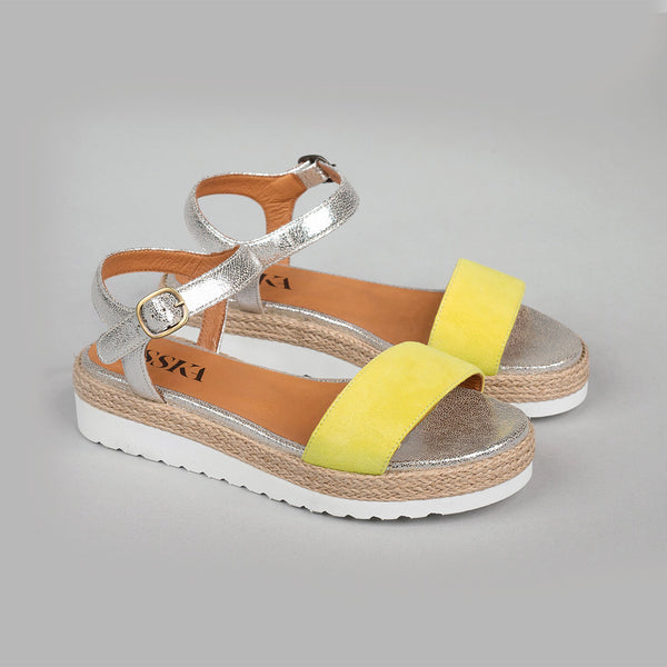 Esska Uma Lemon & Silver Flat Sandal