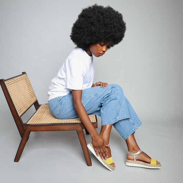 Esska Uma Lemon & Silver Flat Sandal