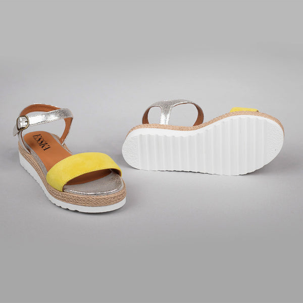 Esska Uma Lemon & Silver Flat Sandal