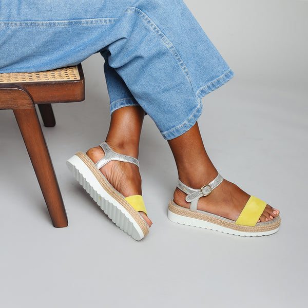 esska Uma Lemon & Silver Flat Sandal