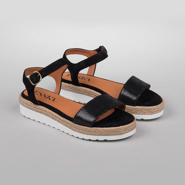 Esska Uma Metallic Black Flat Sandal